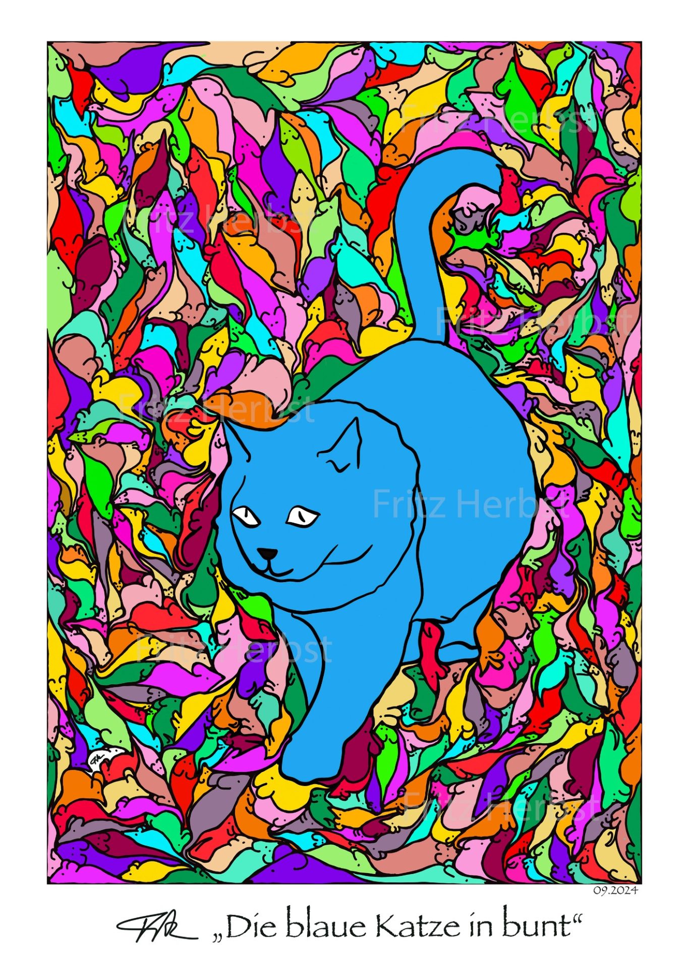 Die blaue Katze in bunt